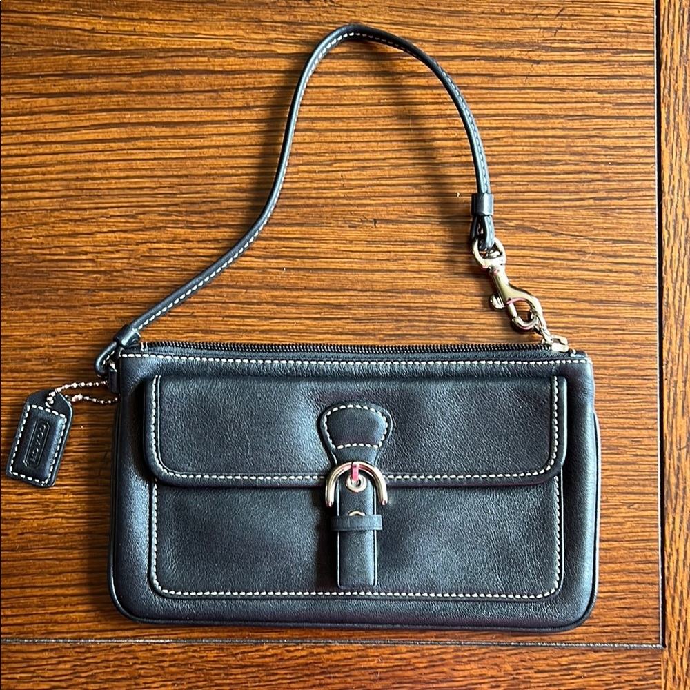 Coach Black Leather Wristlet with Tag